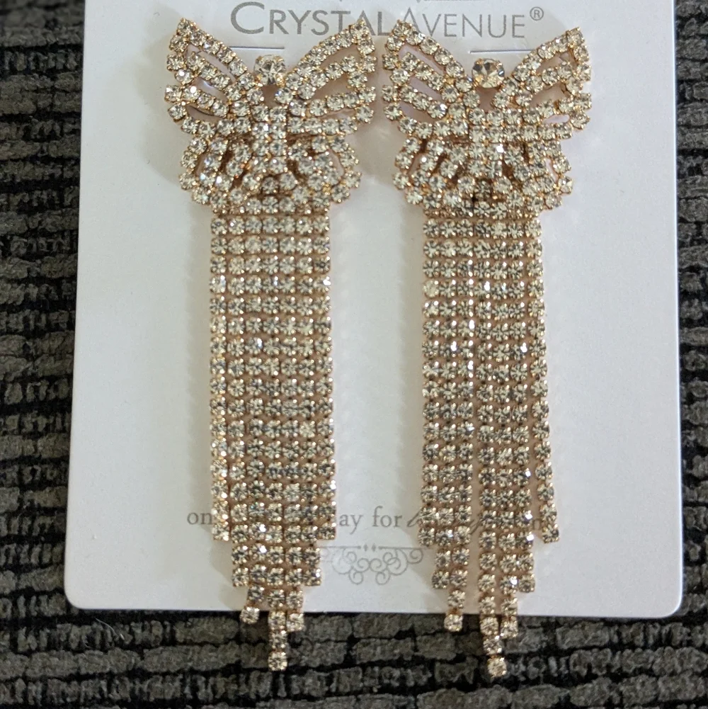 Rhinestone Pave Fringe Butterfly Stud Drop Earrings